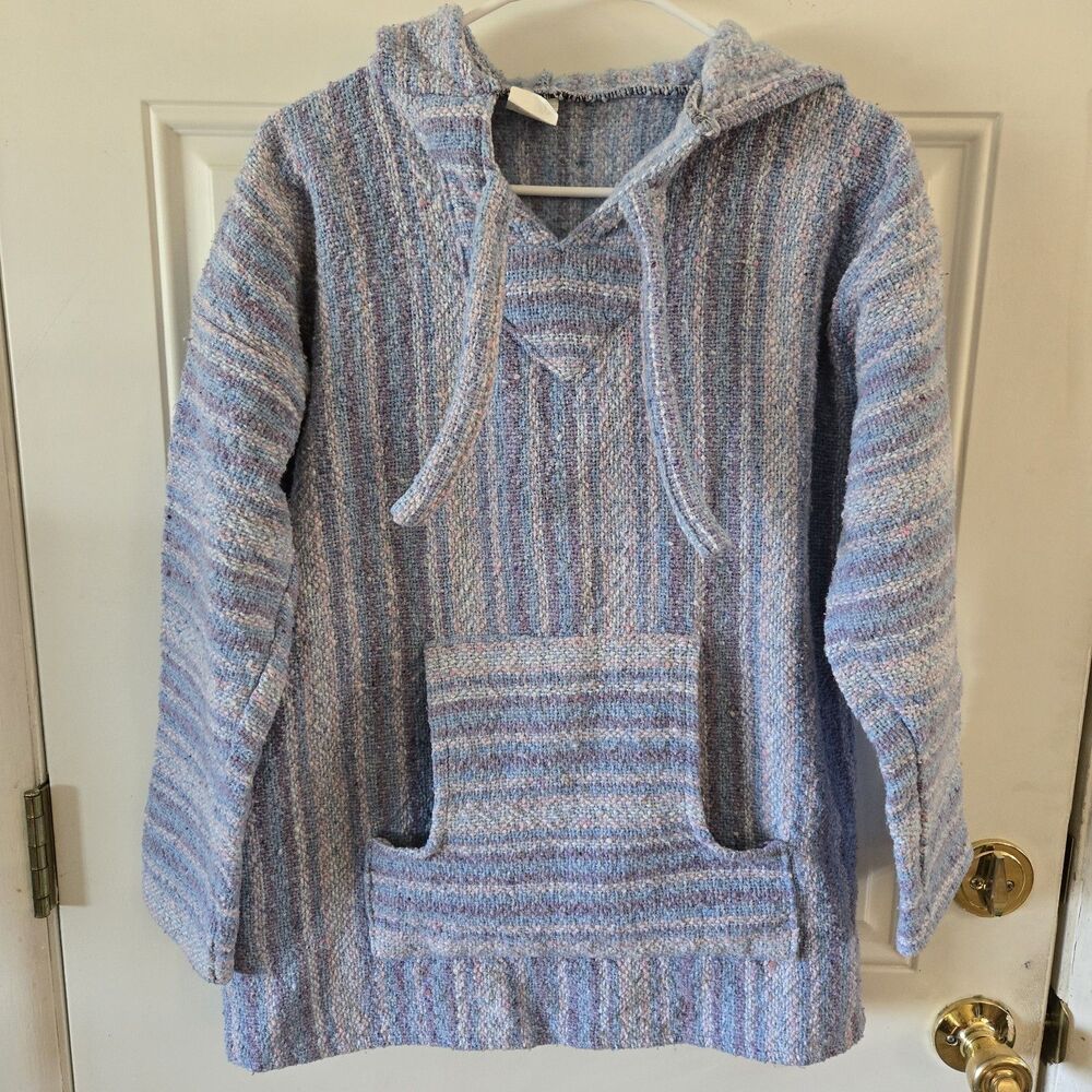 Vintage Mexican Baja Hoodie Size Medium Colorful Drug Rug Oversized Relaxed Fit